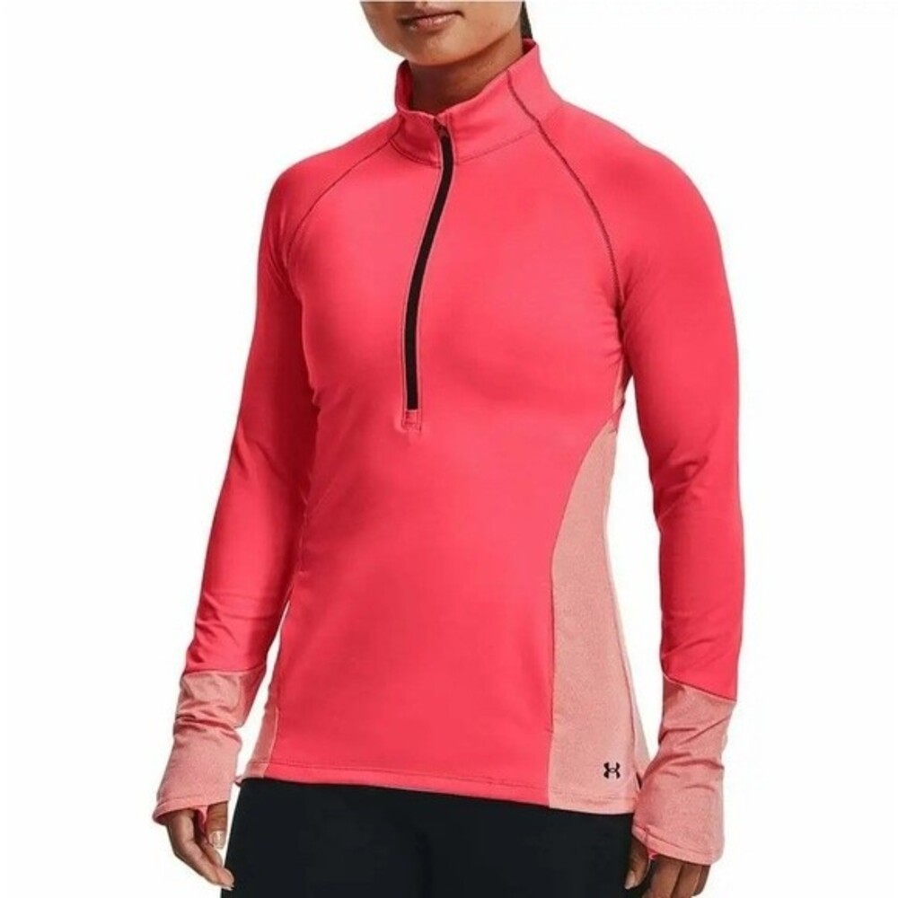 NWT Under Armour Women’s ColdGear 1/2 Zip Training Top Pink Size SMALL Thumbhole